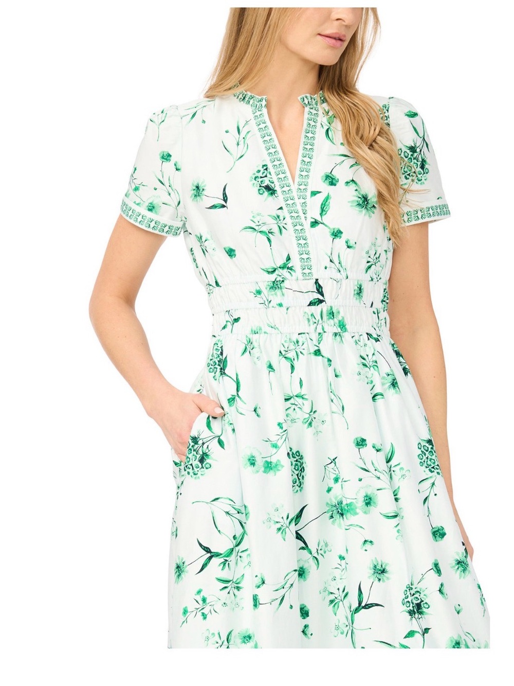 Cece White & Green Floral Midi Dress - Women - Picture 4 of 8